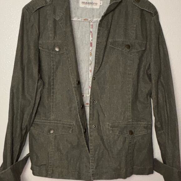 Maestro Green Linen Cotton Jacket Women's Size Medium Ruffled Y2K Boho - Picture 12 of 16